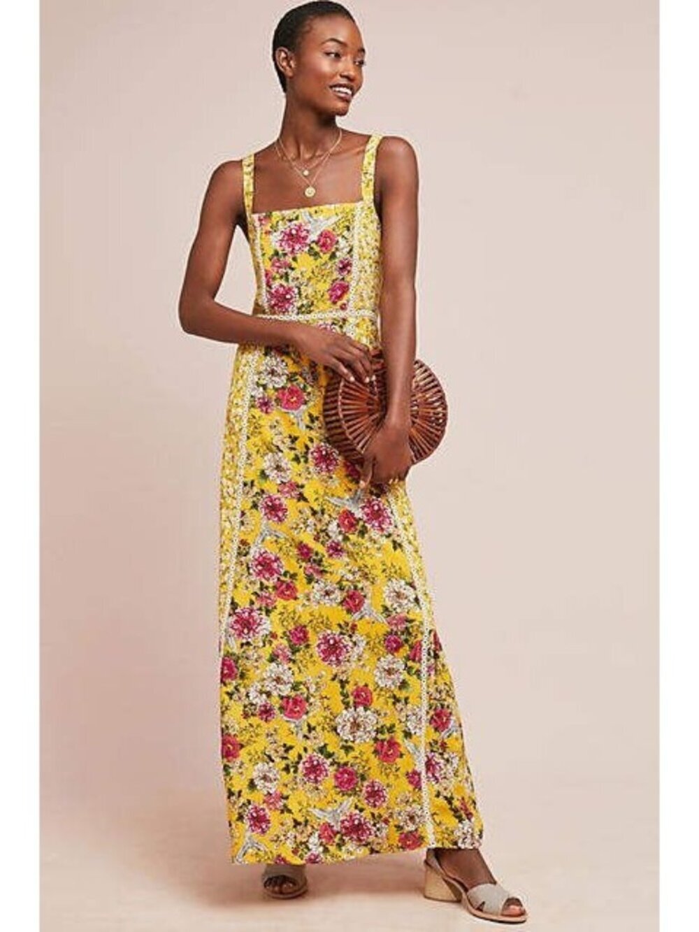 Farm Rio Anthropologie Cantonal Yellow Floral Maxi Dress Large EUC